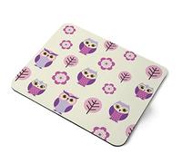 Computer Mouse Mat Pad - Purple Pink Owl Pattern Forest Home Office PC Desk Accessory Flexible Fabric Top Large 5mm Laptop Desktop Printed Art Ergonomic #46227