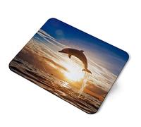 Computer Mouse Mat Pad - Sunset Jumping Dolphin at Sea Home Office PC Desk Accessory Flexible Fabric Top Large 5mm Laptop Desktop Printed Art Ergonomic #21202