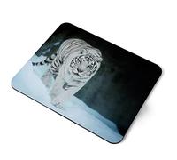 Computer Mouse Mat Pad - White Tiger Wild Animal Snow Home Office PC Desk Accessory Flexible Fabric Top Large 5mm Laptop Desktop Printed Art Ergonomic #3729