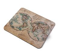 Computer Mouse Mat Pad - World Hemispheres Vintage Style Map Home Office PC Desk Accessory Flexible Fabric Top Large 5mm Laptop Desktop Printed Art Ergonomic #14392