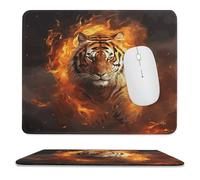 Computer Mouse Pad Cool Tiger in Flame Stitched Edges Mouse Pads with Non Slip Rubber Base for Computers Laptop PC Office Home 11.8 X 9.8 Inches