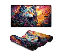 Computer Mouse Pad Fantasy Colorful Wolf Washable Mouse Mat 40X75cm Table Mat with Stitched Edges Durable Non Slip Natural Rubber Base
