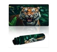 Computer Mouse Pad Portrait of A Tiger Stitched Edges Mouse Pad 40X75cm Table Mat Waterproof Fabric Surface And Non-Slip Rubber Base