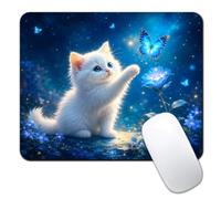 Computer Mouse Pads for Desk, Mouse Pad Small Square Computer Mousepad, 9.5" x 7.9" Portable Non-Slip Rubber Base Design for PC & Wireless Laptop Home Office (Cut Butterfly Cat)