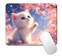 Computer Mouse Pads for Desk, Mouse Pad Small Square Computer Mousepad, 9.5" x 7.9" Portable Non-Slip Rubber Base Design for PC & Wireless Laptop Home Office (Sakura Cut Cat)