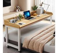 Computer Overbed Table, Queen Size Mobile Bed Desk, Overbed Table with 360° Wheels, Computer Cart, with Baffle Holder for Bedroom, Living Room, Office(Yellow,100cm/39.4in)