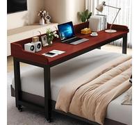 Computer Overbed Table, Queen Size Mobile Bed Desk, Overbed Table with 360° Wheels, Computer Cart, with Baffle Holder for Bedroom, Living Room, Office(Red,140cm/55.1in)