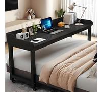 Computer Overbed Table, Queen Size Mobile Bed Desk, Overbed Table with 360° Wheels, Computer Cart, with Baffle Holder for Bedroom, Living Room, Office(Black,120cm/47.2in)