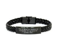 Computer Programmer Gifts from Friends for Birthday Unique Braided Leather Bracelet This Is What An Awesome Computer Programmer Looks Like Men's Stainless Steel PU Leather, Small, Leather, no gemstone