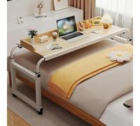 Computer Table With Wheels，Elderly Dining Table，115-210cm Mobile Over Bed Desk With 65cm-95cm Adjustable Stand For Daily Relaxation Work(Color:Wood)