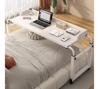 Computer Table With Wheels，Elderly Dining Table，115-210cm Mobile Over Bed Desk With 65cm-95cm Adjustable Stand For Daily Relaxation Work(Color:White)