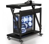 Computer Tower Cart, Height Adjustable PC Tower Stand, Mobile Rolling PC Cart, 2-Tier ATX-Case CPU Holder, PC Stand with Wheels, 23.23"-31.10" H, Black Pro