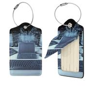 Computers and Internet Luggage Tags for Suitcases, 1 PU Leather Suitcase Tags Identifiers with Stainless Steel Loop, Privacy Cover ID Label with Address Card, Travel Essentials Bag Tag