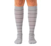 Comrad Nylon Knee High Socks - 15-20mmHg Graduated Compression Socks - Soft & Breathable Support Socks, Gray/Charcoal Stripe, L