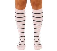 Comrad Nylon Knee High Socks - 15-20mmHg Graduated Compression Socks - Soft & Breathable Support Unisex Socks, Rose/Navy Stripe, Large