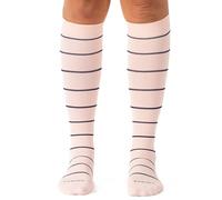 Comrad Nylon Knee High Socks - 15-20mmHg Graduated Compression Socks - Soft & Breathable Support Unisex Socks, Rose/Navy Stripe, Medium