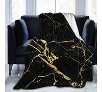 COMRTL Flannel Fleece Throw Blanket Bed Blanket Black Gold Marble Micro Fleece Blanket Warm Soft Lightweight Cozy Microfiber Blanket Throw for Bed Couch Sofa All Seasons