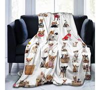 COMRTL Flannel Fleece Throw Blanket Bed Blanket Cute Chihuahua Pug Pattern Micro Fleece Blanket Warm Soft Lightweight Cozy Microfiber Blanket Throw for Bed Couch Sofa All Seasons