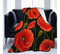 COMRTL Flannel Fleece Throw Blanket Bed Blanket poppy flowers Micro Fleece Blanket Warm Soft Lightweight Cozy Microfiber Blanket Throw for Bed Couch Sofa All Seasons