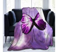 COMRTL Flannel Fleece Throw Blanket Bed Blanket Purple Big Butterfly Micro Fleece Blanket Warm Soft Lightweight Cozy Microfiber Blanket Throw for Bed Couch Sofa All Seasons