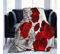 COMRTL Flannel Fleece Throw Blanket Bed Blanket Red Poppy Flower Micro Fleece Blanket Warm Soft Lightweight Cozy Microfiber Blanket Throw for Bed Couch Sofa All Seasons