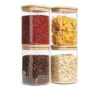 ComSaf 1100ml Glass Storage Jars with Bamboo Lid, Clear Food Storage Container Jar with Sealing Lid for Noodles Flour Cereal Rice Sugar Tea Coffee Beans, Set of 4