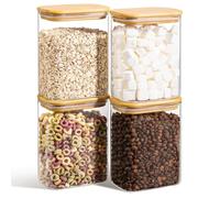 ComSaf 1.1L Rectangle Glass Storage Containers with Lids, Glass Jars with Bamboo Lids, Clear Food Storage Jar, Sugar Coffee Containers, Pantry Storage Container for Pasta Tea Candy Nuts