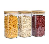 ComSaf 1500ml Glass Jars with Bamboo Lids, Clear Airtight Food Storage Container Jar with Sealing Lid, Canister Set for Pasta Flour Cereal Rice Sugar Tea Coffee Beans, Set of 3