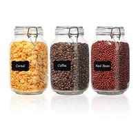 ComSaf 1.5L Square Glass Storage Jars with Clip Top Lids Airtight, 3 Pack