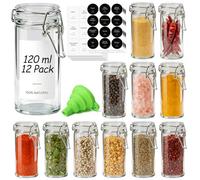 ComSaf 120ml Round Glass Spice Jars with Airtight Lids and Labels, 12 Pack