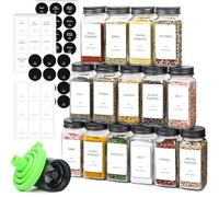 ComSaf 15Pcs 120ml Glass Spice Jars with Shaker Lids and Labels, a Handy Funnel, a Pepper Grinder, Empty Spice Containers and Square Spice Bottles for Kitchen and Seasoning