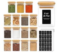 ComSaf 16 Pcs Glass Spice Jars with Bamboo Lids, 180ml Small Storage Jars with 275 Black Lables, Airtight Spice Jars with Lids, Glass Seasoning Jar for Spice, Salt, Sugar, Seeds, Nuts etc