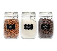 ComSaf 1L Round Glass Jars with Airtight Lids, Clip Top Mason Jars, 3 Pack