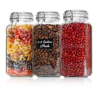 ComSaf 2.3L Square Glass Storage Jars with Clip Top Lids Airtight, 3 Pack | Large Mason Jars for Batch Pickling, Preserving, Glass Food Storage Containers for Kitchen Storage, Pasta, Cereal, Dry Food