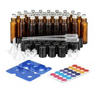 ComSaf 24Pcs, 10ml Glass Essential Oil Roller Bottles, Amber Glass Bottles with Stainless Steel Roller Balls, Labels, Travel Perfume Bottle, Aromatherapy, for Facial Body Care