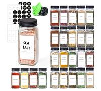 ComSaf 24Pcs 120ml Glass Spice Jars with Shaker Lids and Labels, a Handy Funnel, a Pepper Grinder, Empty Spice Containers and Square Spice Bottles for Kitchen and Seasoning