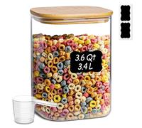 ComSaf 3.4L Square Glass Jars with Bamboo Lids, Large Glass Storage Jars, Wide Mouth Food Storage Container with Airtight Lids for Flour, Sugar, Rice, Pasta, Oats, Grains, Cookies, Snacks, Candy…