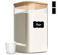 ComSaf 4.4L Glass Food Storage Containers, Flour and Sugar Containers with Airtight Lids, Large Square Glass Jars with Bamboo Lids for Rice, Pasta, Oats, Grains, Cookies, Coffee Beans