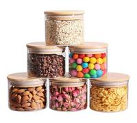 ComSaf 450ml Glass Food Storage Jars Set of 6, Clear Glass Storage Containers with Bamboo Lids, Pantry Organization Jar, Spice, Salt, Tea, Coffee and Sugar Container, Small jar Set for Kitchen