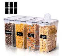 ComSaf 4L Airtight Cereal Storage Containers with Lids, Pack of 4, Large Plastic Food Storage with Labels for Breakfast Cereal Cornflakes Flour Pasta Rice, BPA-Free Kitchen Organiser for UK Homes