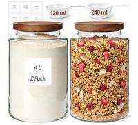 ComSaf 4L Large Glass Storage Jars with Wooden Lids & Flour Scoops, 2 Pack