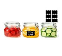 ComSaf 500ml Small Glass Jars with Clip Top Lids Airtight, 3 Pack, Square