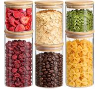 ComSaf 6 Pack Round Glass Storage Jars with Bamboo Lids, Borosilicate Canisters Set 600ml 950ml 1.4L for Pantry Organisation, Dry Food, Coffee, Tea, Sugar, Pasta, Cereal, Flour - Kitchen Containers