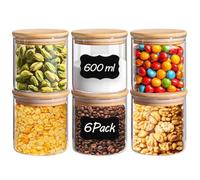 ComSaf 600ml Round Glass Storage Jars with Lids, 6 Pack for Spice, Tea