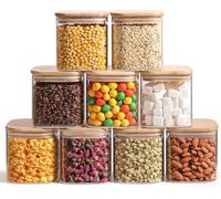 ComSaf 650ml Glass Food Storage Jars Set of 9, Clear Glass Storage Containers with Bamboo Lids, Pantry Organization Jar, Spice, Tea, Coffee and Sugar Container, Small Canister Set for Kitchen