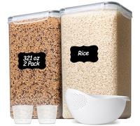ComSaf 9.5L Rice Storage Container, Large Food Storage Containers, Set of 2 | Plastic Pet Food Storage Container with Lids Airtight for Dog Food, Bulk Dry Goods, Pantry Kitchen Storage with Rice Washer
