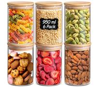 ComSaf 950ml Round Glass Storage Containers with Bamboo Lids, Pack of 6