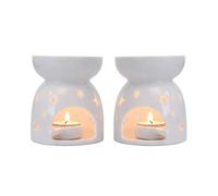 ComSaf Ceramic Oil Burners Wax Melt Holders Set of 2 - Star Pattern, Lovely Aromatherapy Essential Oil Burner Aroma Lamp Diffuser Candle Tealight Holder Home Bedroom Decor Christmas Housewarming Gift
