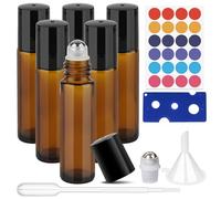 ComSaf Essential Oil Roller Bottles 6Pcs, 10mL Glass Roll on Bottle Set with Stainless Steel Balls, Amber Glass Bottles with Labels, Dropper, Funnel, for Essential Oils, Perfume, Aromatherapy, Travel