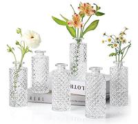 ComSaf Glass Bud Vases Set of 6, Small Diamond Bud Vases in Bulk, Mini Flowers Vases for Centerpieces, Vintage Bottle for Table Decorations, Wedding Decor, Recepetion, Home, (Clear)